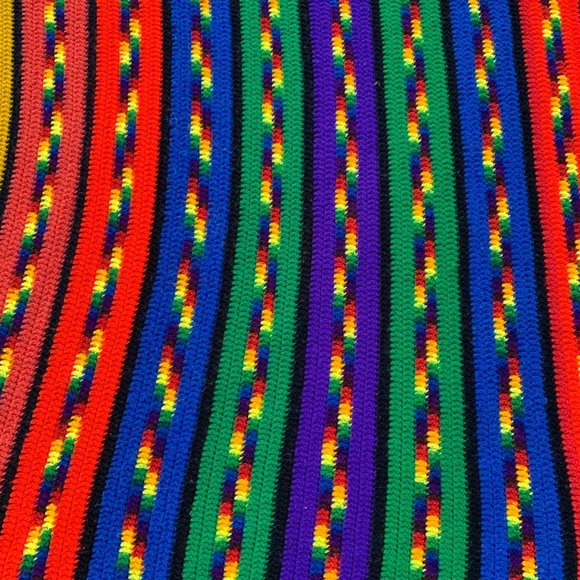 VTG Handmade Rainbow Striped Fringed Afghan Throw - Picture 10 of 10